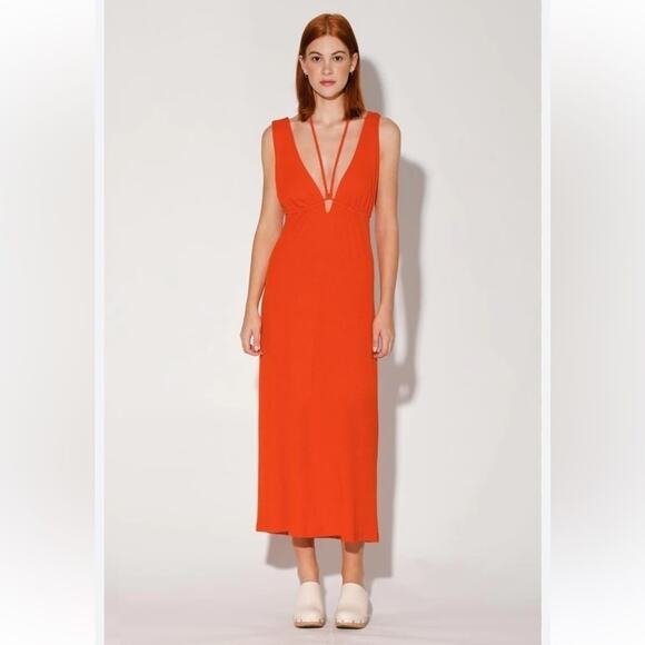 WALTER BAKER CARMEN PLUNGE NECKLINE RIBBED MAXI DRESS ORANGE SIZE XL - Picture 1 of 7